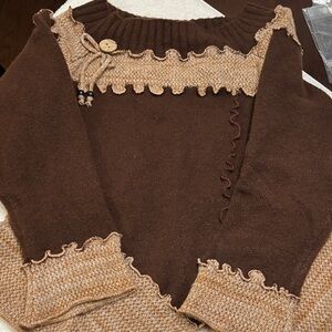 Source Unknown Brown and Tan Women's Sweater